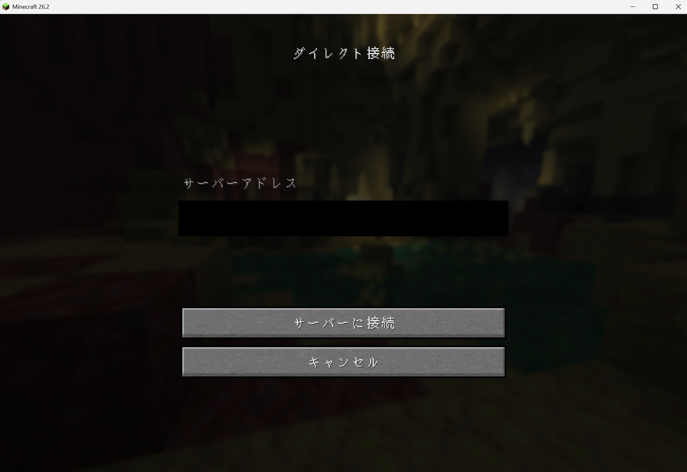 ダイレクト接続画面。サーバーのIP:25565を入力して接続